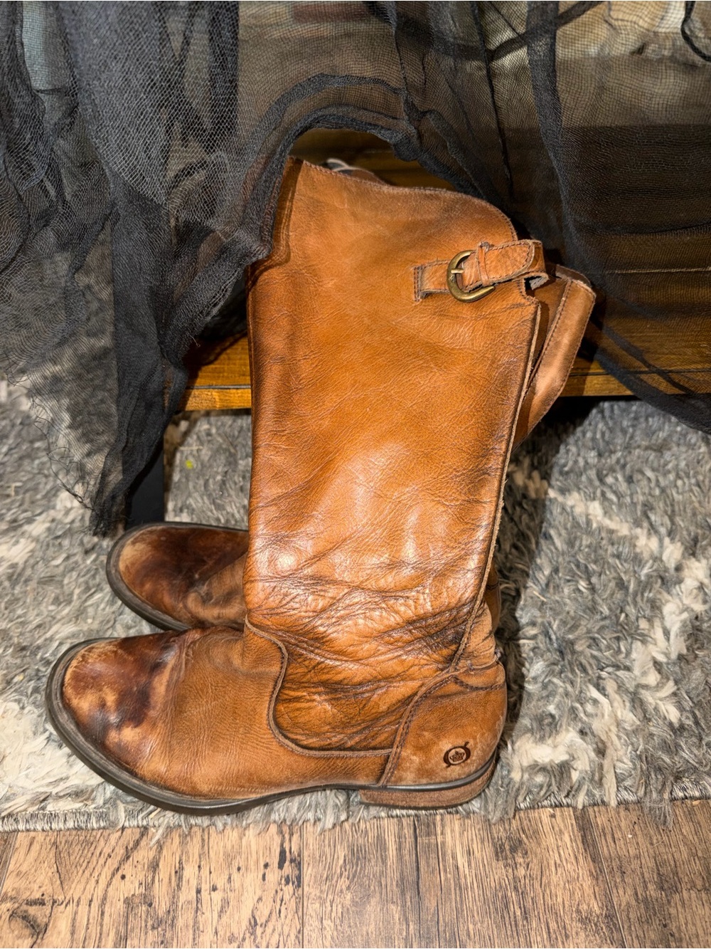 Born Brown Leather Knee High Riding Boots Zip Buckle Round Toe size 6.5